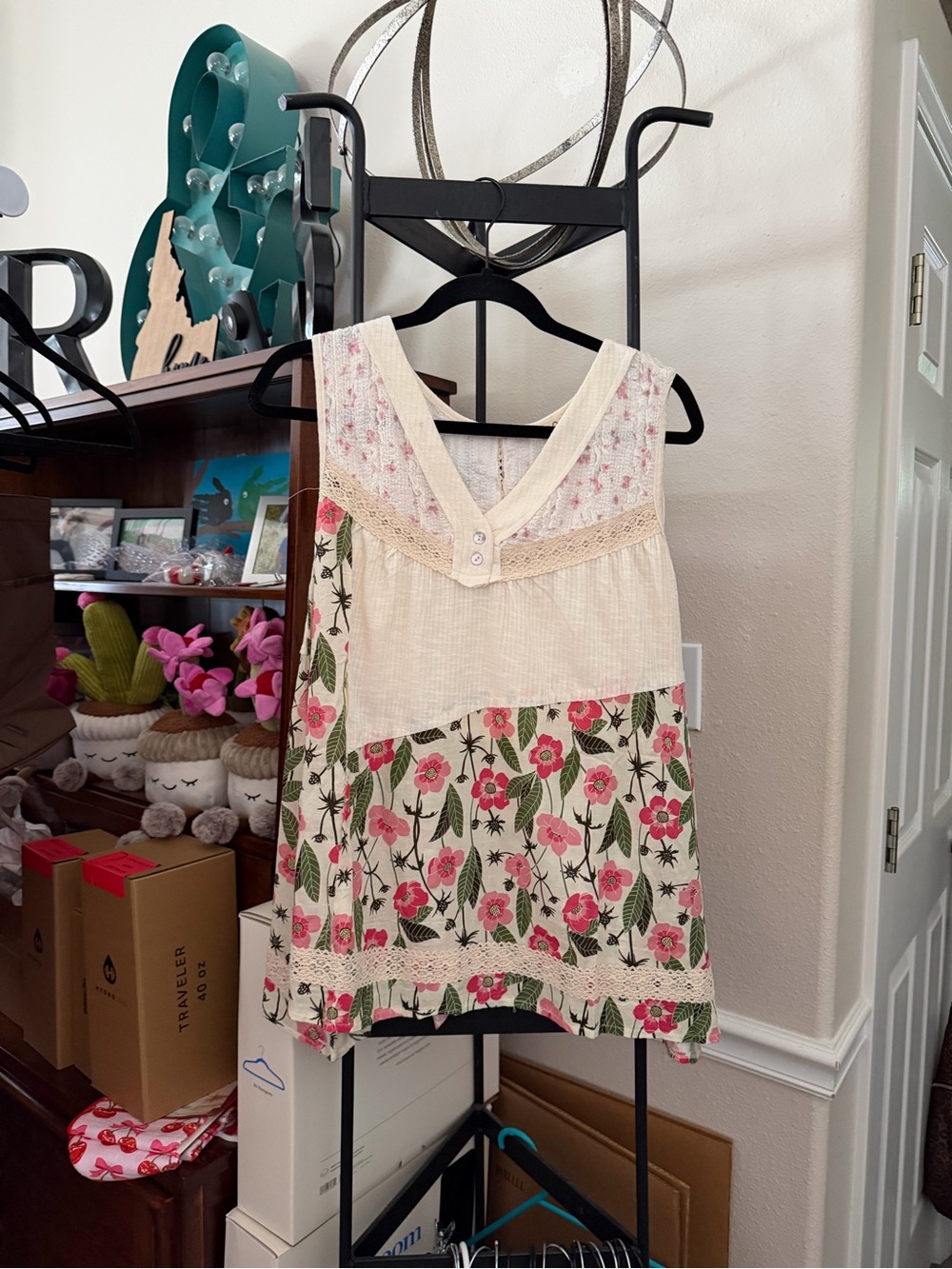 Women’s Cream and Pink Floral Summer Top